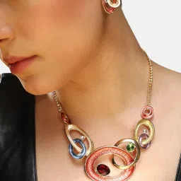 Sohi Women's Circular Cluster Jewellery Set - Multicolour image 3
