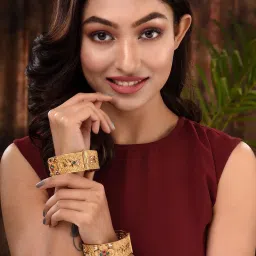 Saraf RS Jewellery Set Of 2 Gold Plated Multi stone Studded Antique Bangles image 3