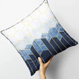 Bianca Geometric Navy Blue & Gold Microfibre Cushion Cover-picture-23