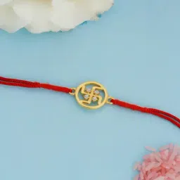 GIVA 92.5 Sterling Silver Swastik Thread Rakhi in Gold-Plating with Roli Chawal-picture-28