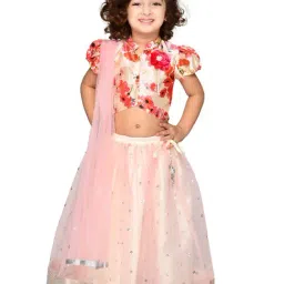 Saka Designs Kids Pink & Ivory Floral Print Lehenga with Choli & Dupatta-image-11