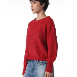 Only Red Blended Woven Design Pullover image 3