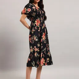 Femvy Floral Print Puff Sleeve Crepe Fit & Flare Midi Dress image 4