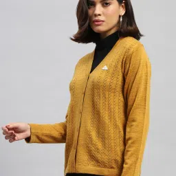 Monte Carlo Mustard Wool Self Design Cardigan image 3