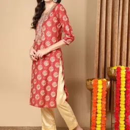 Vaamsi Rust Printed Straight Kurta image 3