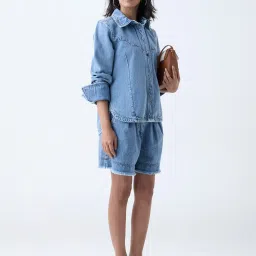 LOV by Westside Blue Faded Denim Shirt image 3