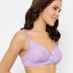 Clovia Purple Full Coverage Wireless Printed T-Shirt Bra image 3