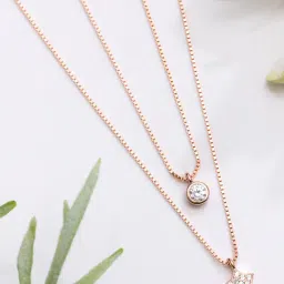 Zavya Cubic Zirconia Rose Gold Plated Women's Star Necklace-image-74