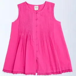 Utsa Kids by Westside Pink Pintuck Detailed Cotton-Blend Dress-image-32