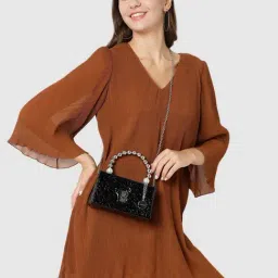 Caprese Black Textured Envelope Clutch-image-67