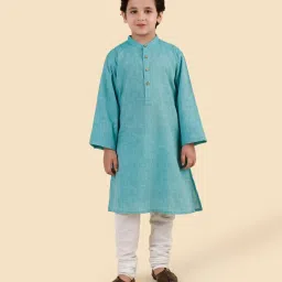 Fabindia Green Cotton Ikat Kurta Set image 3