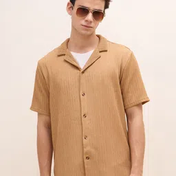 Iconic Men Textured Cuban Collar Opaque Casual Shirt-picture-29