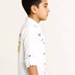 Charchit Boys White Cotton Printed Regular Fit Shirt image 3