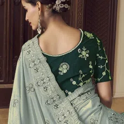 Odette Sea Green Georgette Embroidered Saree With Unstitched Blouse image 3