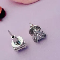 Abdesigns Silver Plated Sterling Emerald CZ Triangle Stud Earrings image 3