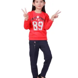 3PIN Girls Red Cotton Regular Fit Printed Sweatshirt image 5