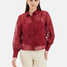 Kazo Maroon Embroidered Shirt-image-63