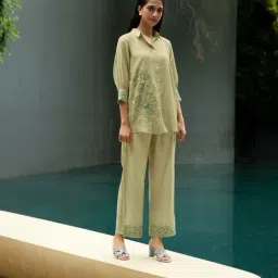 Kaftanize Kiaa Pista Green Applique and Embroidered Shirt with Pant-image-46