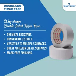 TRINITY 90 Micron 9 mm x 27 m Double Sided Tissue Tape White (Pack of 22) image 4