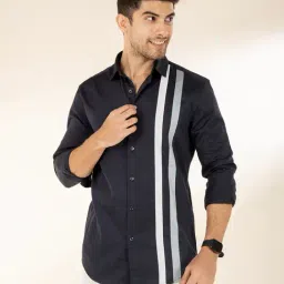 The Bleu Label Navy Slim Fit Striped Shirt-image-5