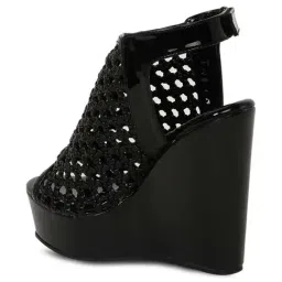 Flat N Heels Women's Black Back Strap Wedges image 5