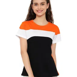 BI FASHION Women Colourblocked Round Neck Pure Cotton T-shirt-image-97