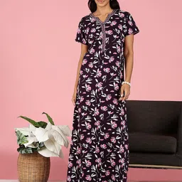 9shines Label Floral Printed Notch Neck Short Sleeves Maxi Nightdress-picture-11