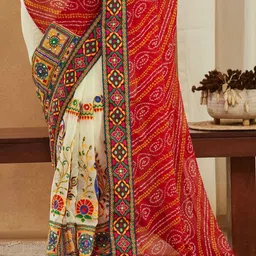 KAVINDI Bandhani Mirror Work Pure Georgette Heavy Work Bandhani Saree image 2