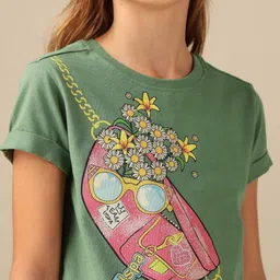 U.S. Polo Assn. Kids Girls Graphic Printed Round Neck Relaxed Fit T-shirt image 3