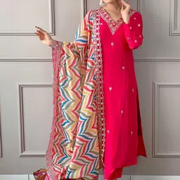 LIVIX Women Embroidered Regular Thread Work Kurta with Trousers & With Dupatta-image-75