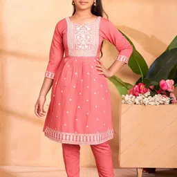Aarika Girls Ethnic Motifs Embroidered Regular Kurta with Trousers-picture-31