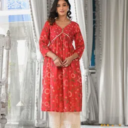all about you Floral Printed V-Neck Sequinned Straight Cotton Kurta-picture-33