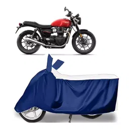 Auto Pearl Two Wheeler Cover for Triumph Street Twin - White, Blue-image-7