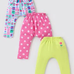 Babyhug Cotton Knit Full Length Diaper Leggings with Floral Print Pack of 3 - Multicolour-picture-15