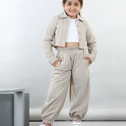 Aww Hunnie Corduory Full Sleeves Solid Shirt With Tee & Joggers For Autumn & Winter - White & Beidge-picture-15