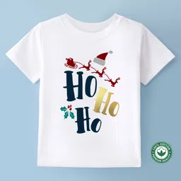 BLUSHES Christmas Theme 100% Cotton Half Sleeves Ho Ho Ho Text Printed Tee - White-picture-25