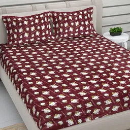 FABINALIV Maroon Cartoon Print Woollen King Size Double Bedsheet with 2 Pillow Covers-image-15
