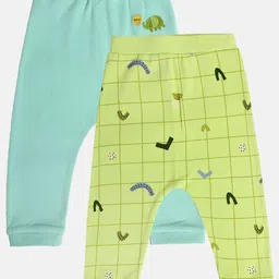 MINI KLUB Cotton Pack Of 2 Solid & Abstract Printed Diaper Pajamas - Blue & Green-picture-32