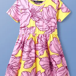 Pine Kids Cotton Knit Half Sleeves One Piece Frock with Floral Print - Multicolor-picture-15