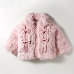 Babyhug Woven Full Sleeves Jacket with Bow Applique - Pink-image-69