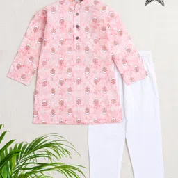 The Magic Wand Cotton Woven Full Sleeves Floral Motifs Printed Kurta Pyjama Set - Pink-picture-14