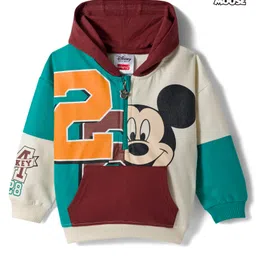Babyhug Disney Terry Knit Drop Shoulder Full Sleeves Cut & Sew Hooded Sweatshirt With Mickey Mouse Graphics & Kangaroo Pockets - Multicolor-picture-20