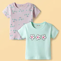 kookie kids india Kookie Kids Interlock Knit Half Sleeves T-Shirts with Floral Print Pack of 2 - Light Blue & Lilac-picture-20