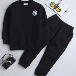 BAATCHEET Knitted Knit Full Sleeves Evil Eye Patch Detailed Light Winter Sweatshirt & Pant Set - Black-picture-17