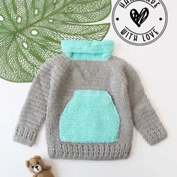 Woonie Handknitted Full Sleeves Colour Blocked Sweater - Grey-picture-17
