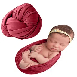 Babymoon Jersey Wrap Baby Photography Props Stretch Without Wrinkle, Anti-Pilling, Breathable Blanket Swaddle Wrap - Maroon image 2