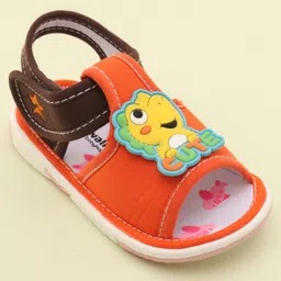 Cute Walk by Babyhug Slip On Sandals with Dino Applique & Velcro Closure - Orange image 2