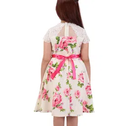 Cutecumber Half Sleeves Floral Printed & Lace Detailed Dress - Cream image 3