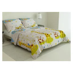 BHAIJI BEDSHEETS Glace Cotton Bed Sheet Double Bed With 2 Pillow Covers Kids Cartoon Prints - Giraffe Cow animal Print image 2