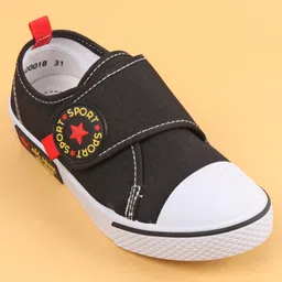 Oh! Pair Velcro Closure Casual Shoes Text Applique - Black image 3